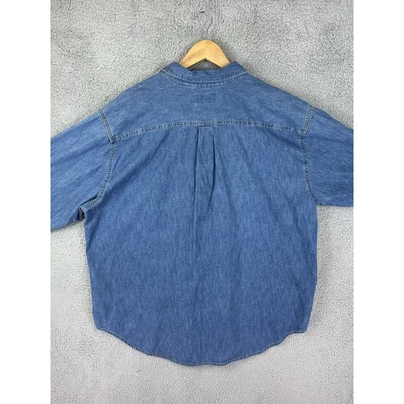 Route 66 Denim Shirt Mens Extra Large Blue Long Sleeve Button Front Pockets Men - Picture 7 of 8